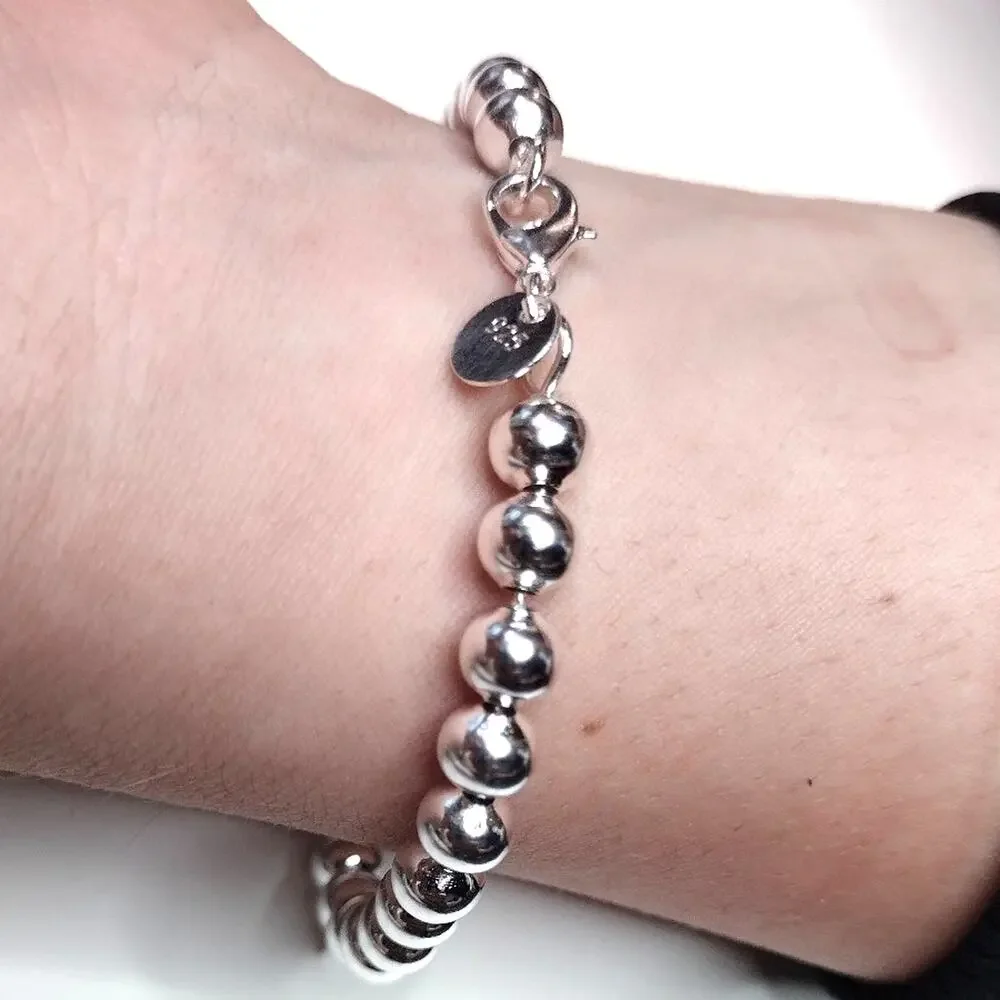 925 Silver Plated Ball Bracelet 6mm Christmas Birthday Valentine's Gift - NEW!